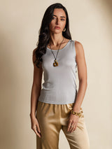 [Grijs] SilkSilky-NL Mouwloos Ronde Hals Dames T-Shirt 003