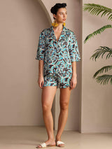 [Teal Botanisch] SilkSilky-NL Half Sleeve Lapel Collar Dames Pyjama Set 004