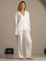 [Wit] SilkSilky-NL 19Momme Lange Mouw Notchkraag Dames Pyjama Set 003