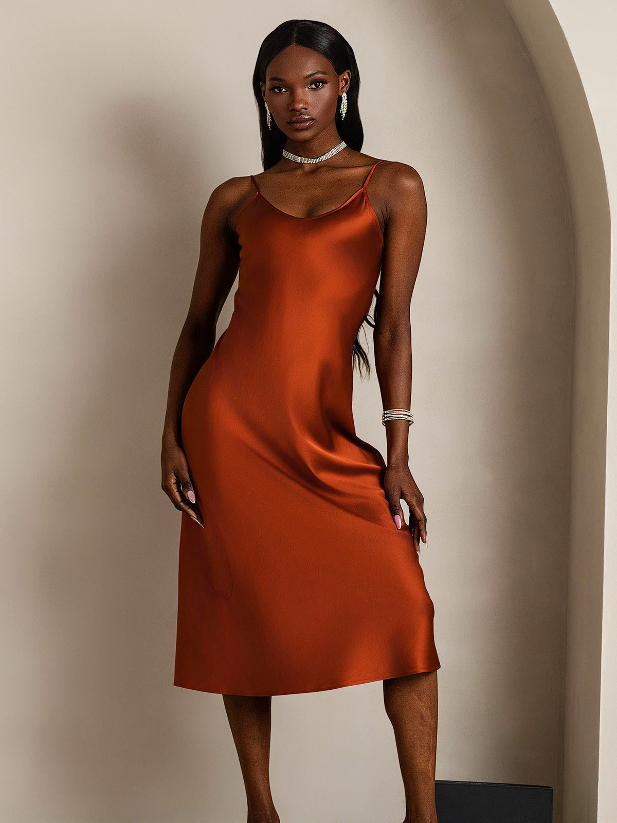 [Karamel] SilkSilky-NL Ronde Hals Jurk 004