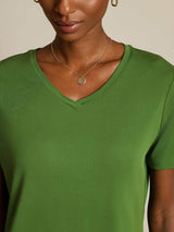 [Groen] SilkSilky-NL Short Sleeve V Neck Dames T-Shirt 004