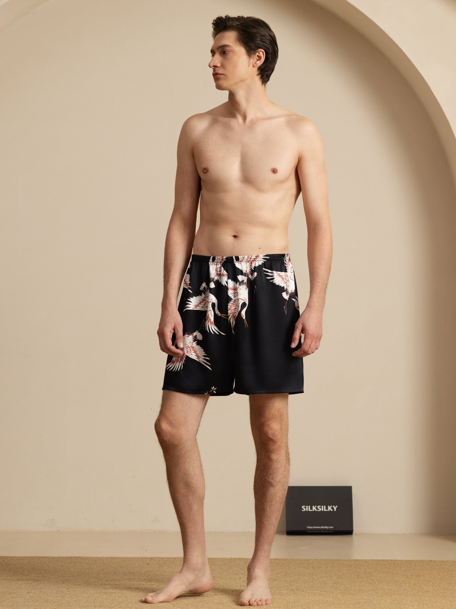 [Zwart] SilkSilky-NL 19Momme Mens Sleep Bottoms 006