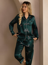 [Smaragd Zebra] SilkSilky-NL Long Sleeve Lapel Collar Dames Pyjama Set 004