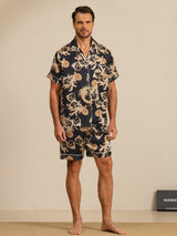 [Zwarte Draak] SilkSilky-NL Short Sleeve Notch Collar Heren Pyjama Set 003