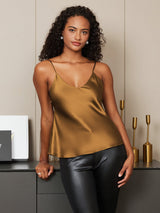 [Koffie] SilkSilky-NL Spaghetti Bandjes V Hals Cami-Top 005