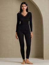 [Zwart] SilkSilky-NL Long Sleeve V Neck Dames Lange Onderkleding 001
