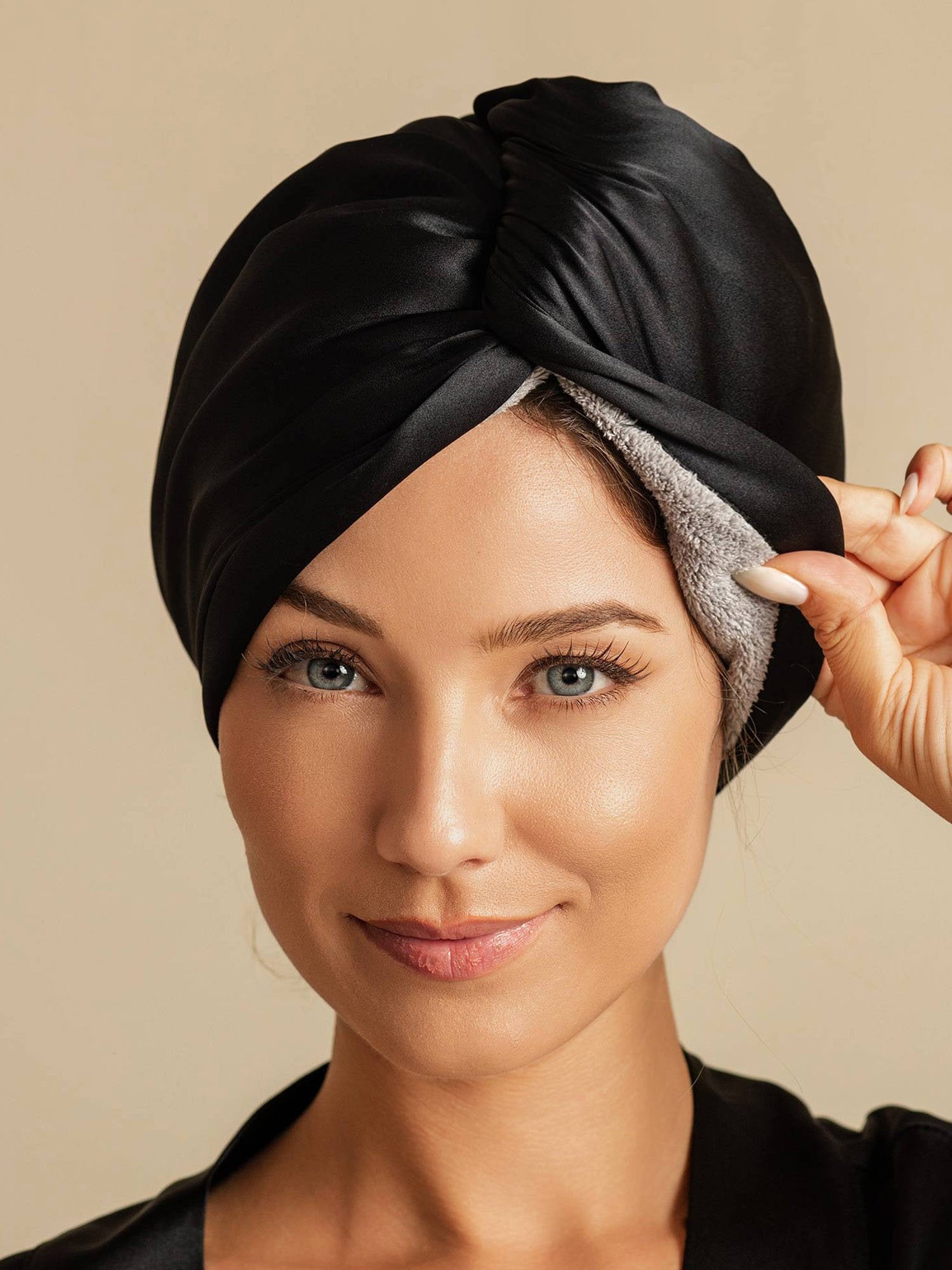 [Zwart] SilkSilky-NL Zijde Hair Towel Wrap 001,