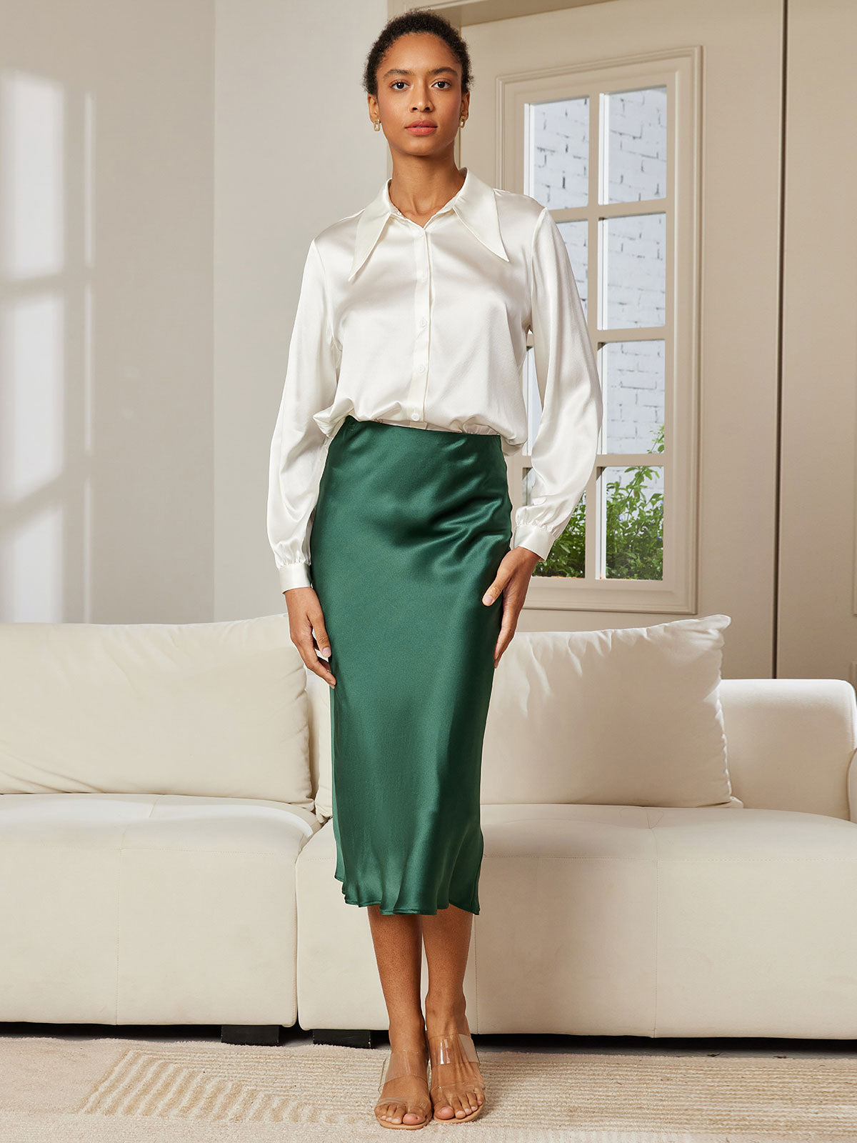 [Donkergroen] SilkSilky-NL 19Momme Pure Silk Skirt 004