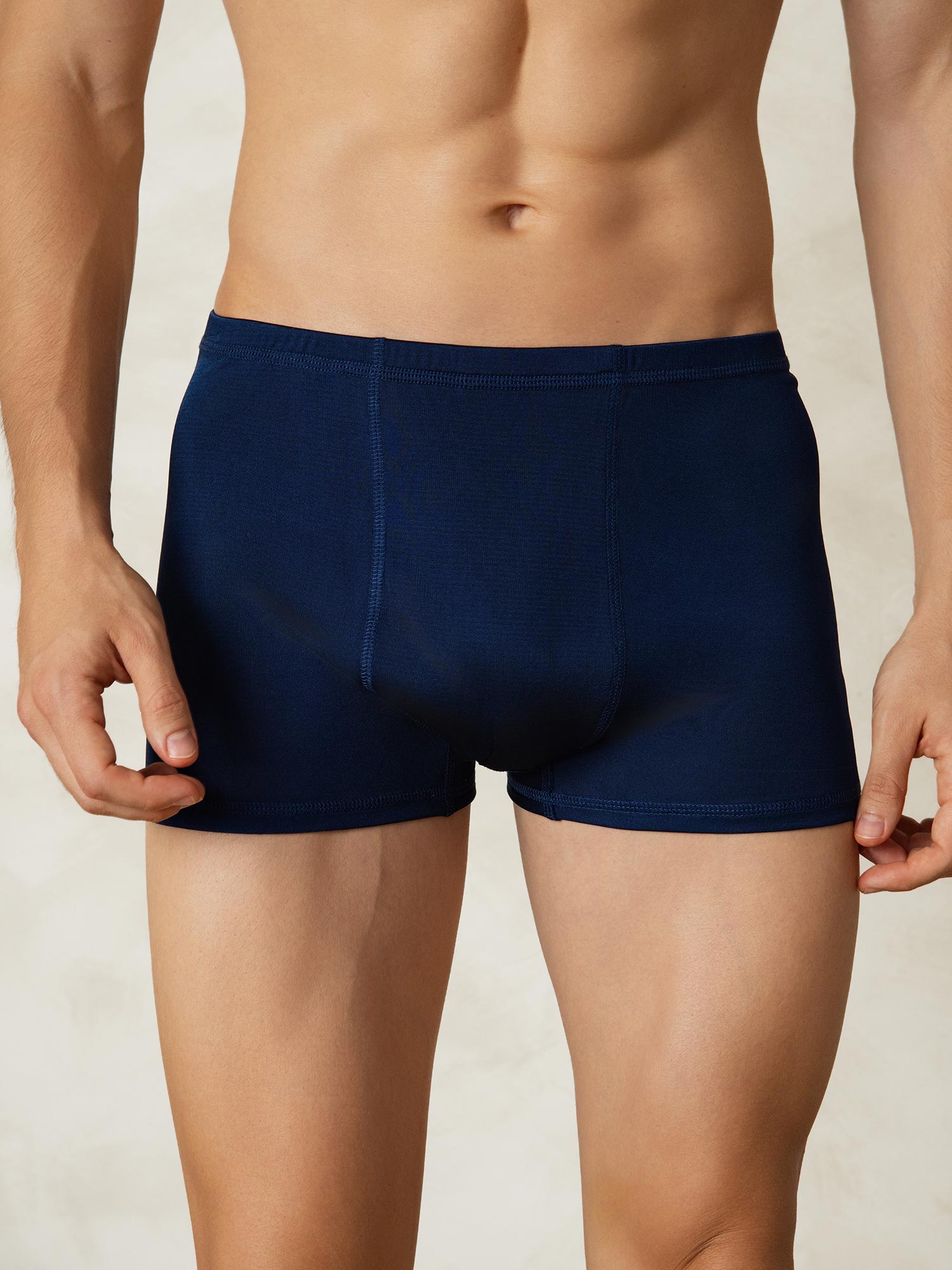 [Donkerblauw] SilkSilky-NL Zijde Gebreid Mens Underwear 001