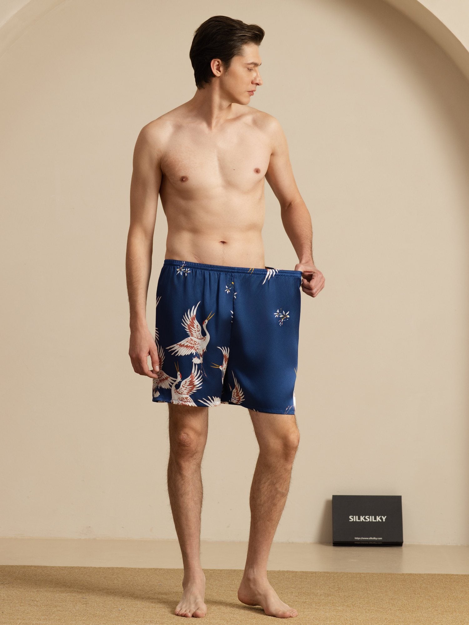 [Donkerblauw] SilkSilky-NL 19Momme Mens Sleep Bottoms 007