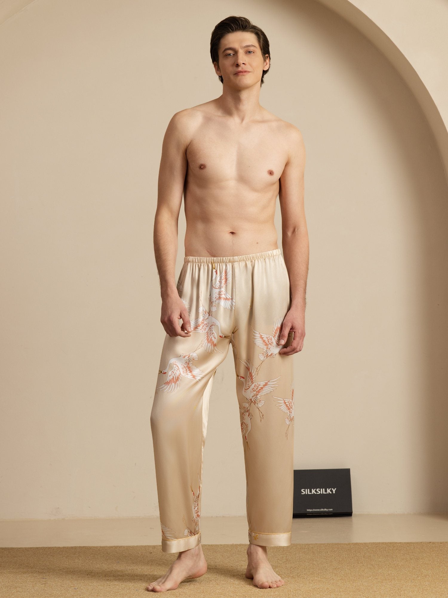 [Champagne] SilkSilky-NL 19Momme Mens Sleep Bottoms 005
