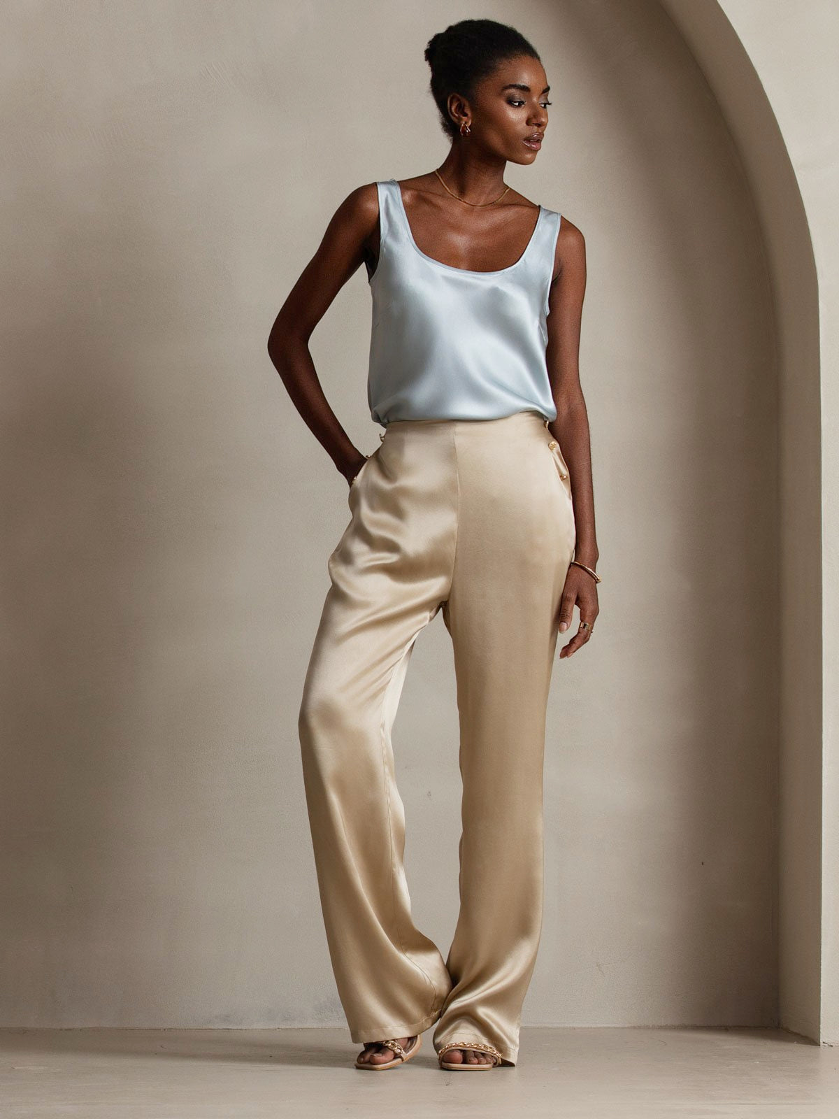 [Champagne] SilkSilky-NL 19Momme Zijde Womens Pants 011