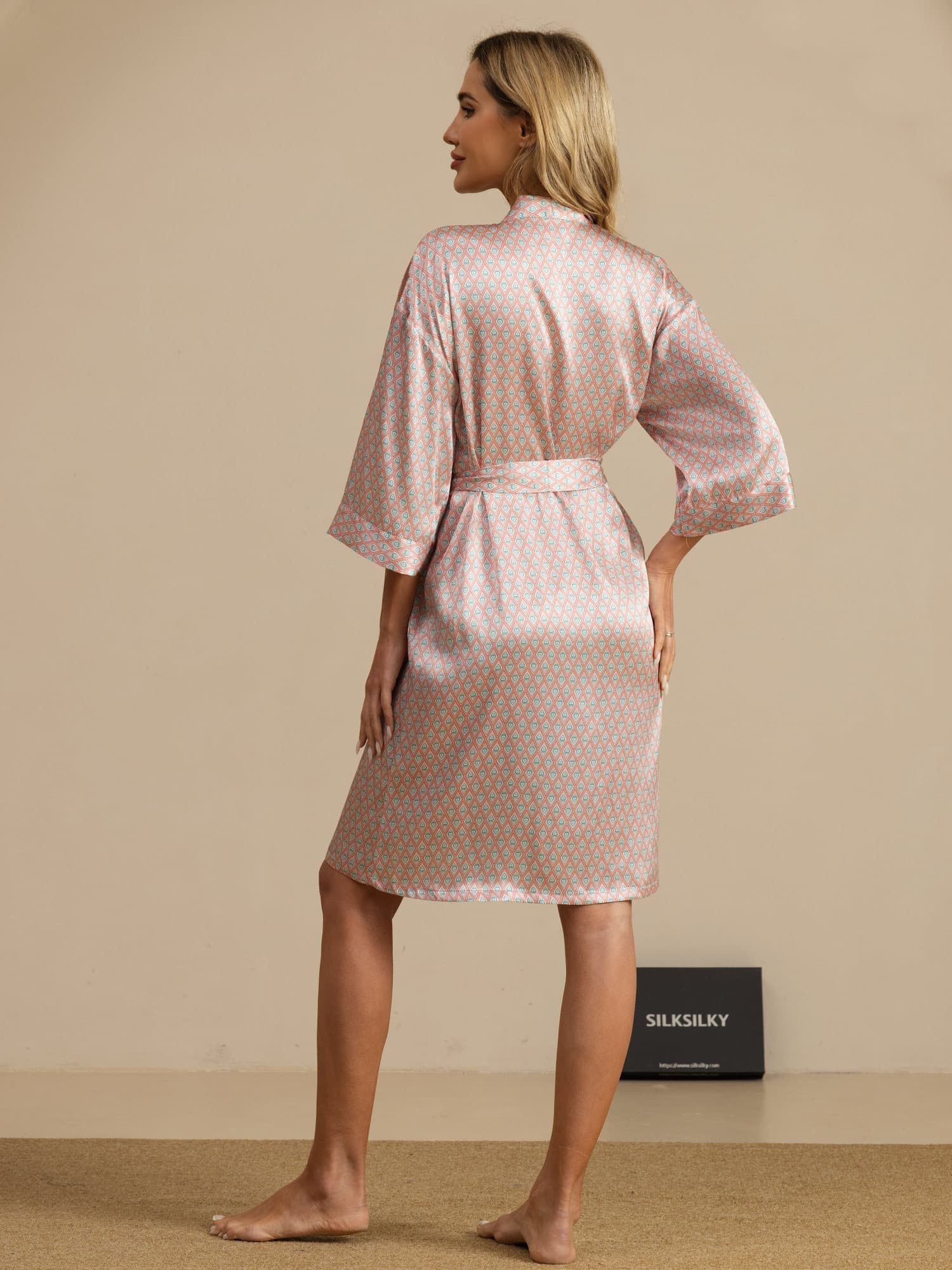 [Roze Hart Geo] SilkSilky-NL 3/4 Mouw Dames Kamerjas 002