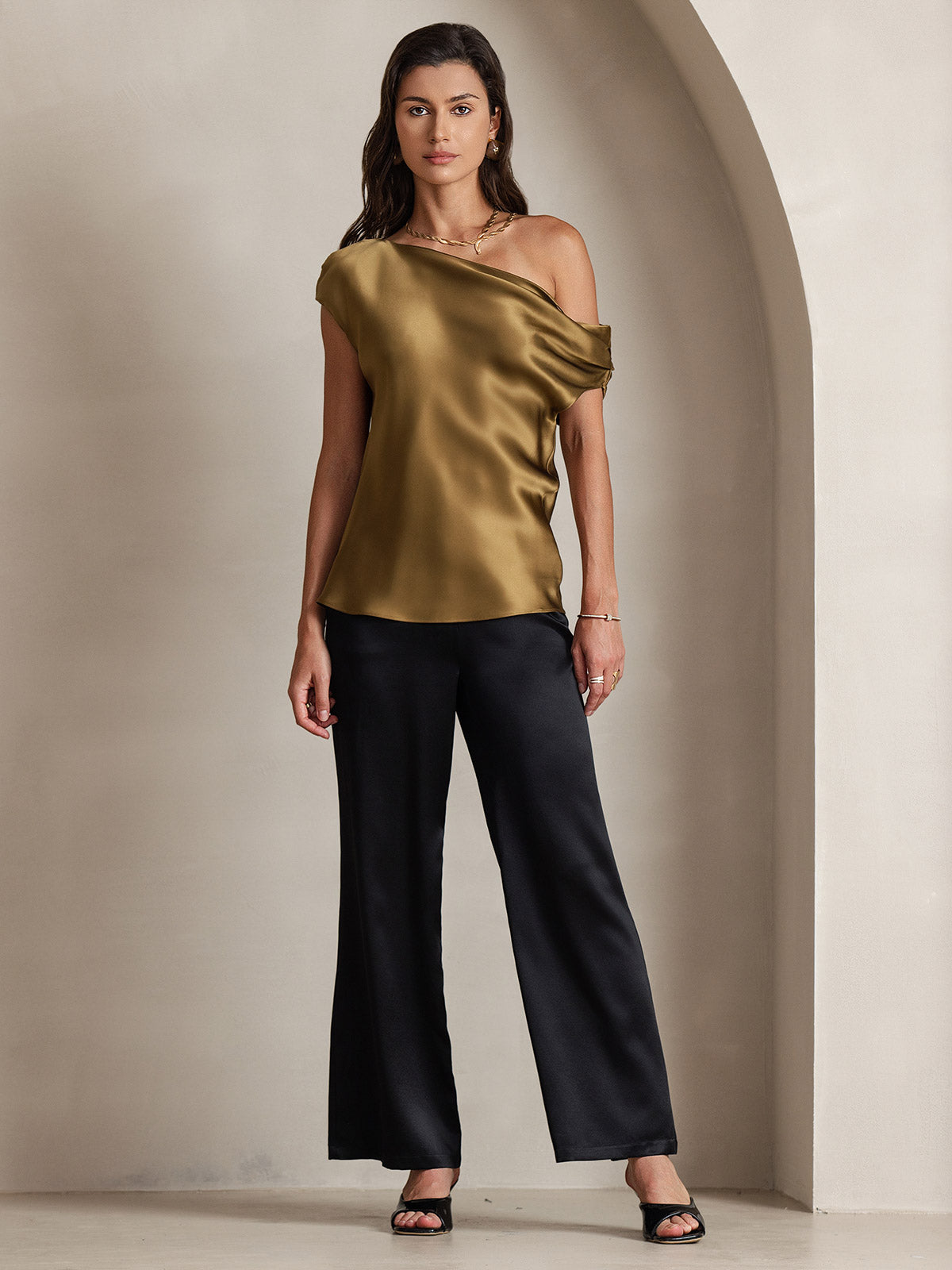 [Bruin] SilkSilky-NL 19Momme Zijde Womens T-Shirt 006