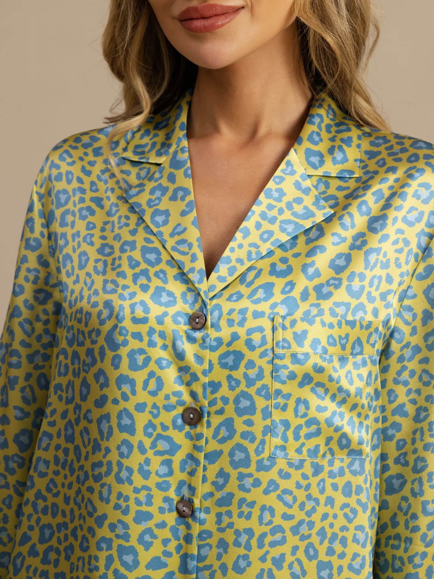 [Groene Luipaard] SilkSilky-NL 19Momme Lange Mouw Slaap Hemd 006