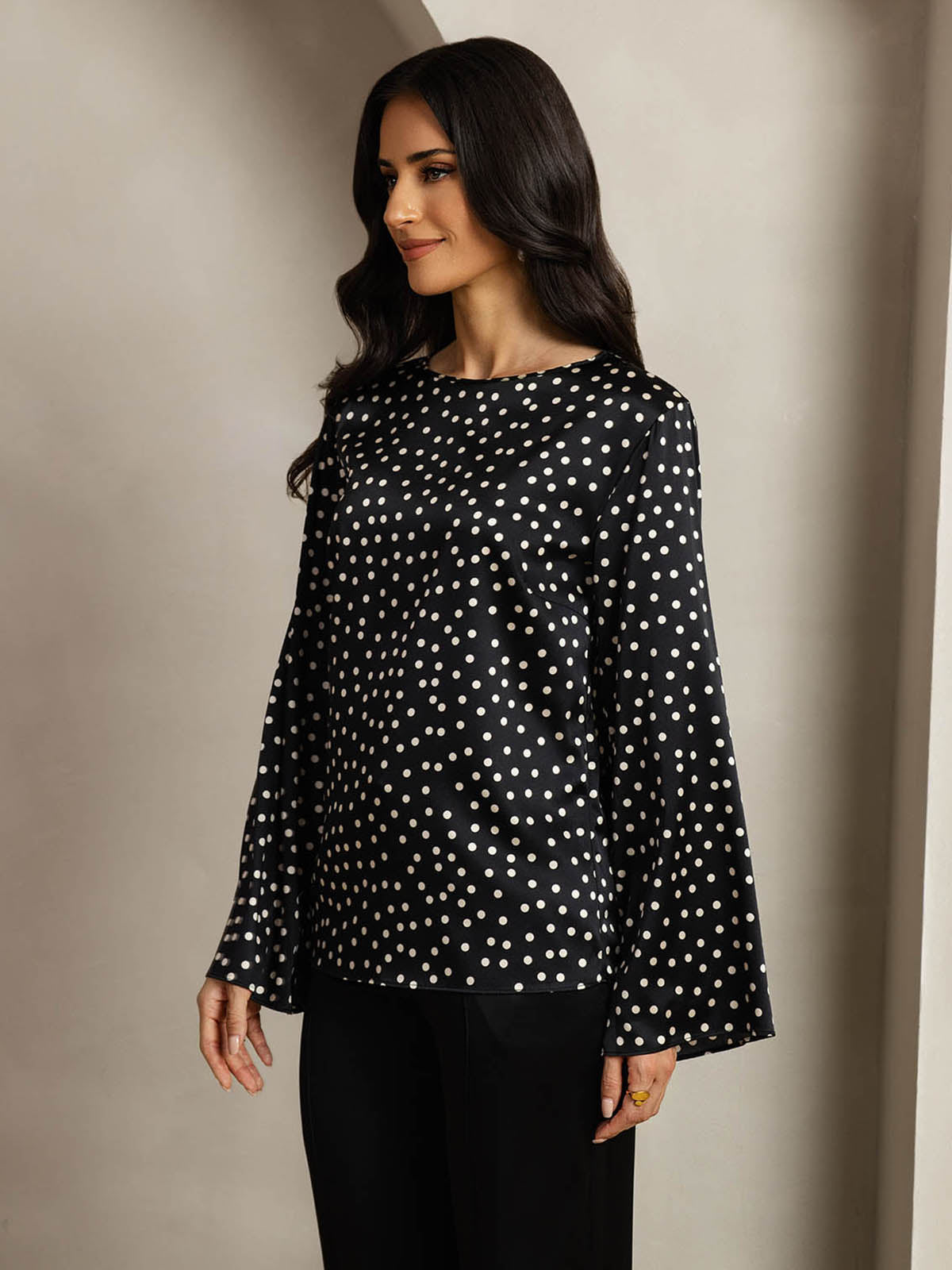 [Stippen] SilkSilky-NL 19Momme Zijde Ronde Hals Dames T-Shirt 004