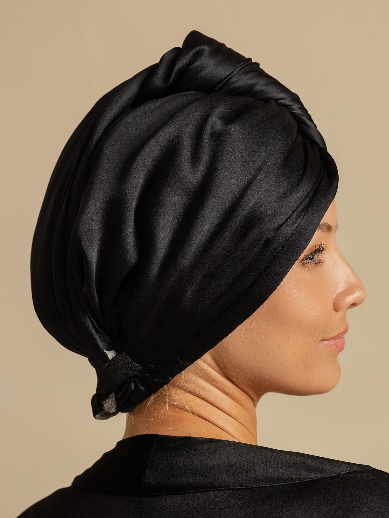 [Zwart] SilkSilky-NL Zijde Hair Towel Wrap 002,