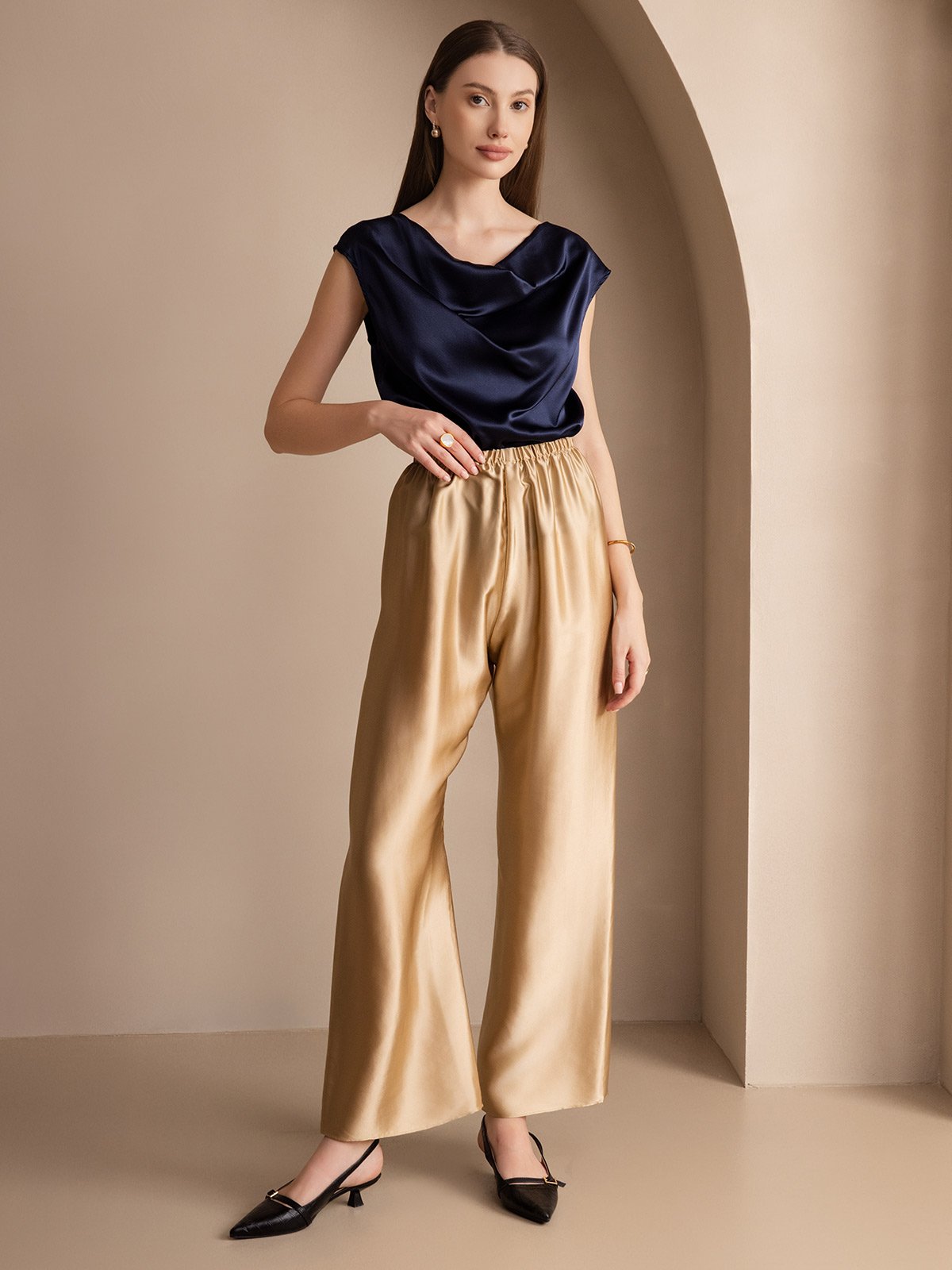 [Donkerblauw] SilkSilky-NL 19Momme Zijde Mouwloos Womens T-Shirt 006