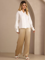 [Wit] SilkSilky-NL Long Sleeve Split Blouse 006