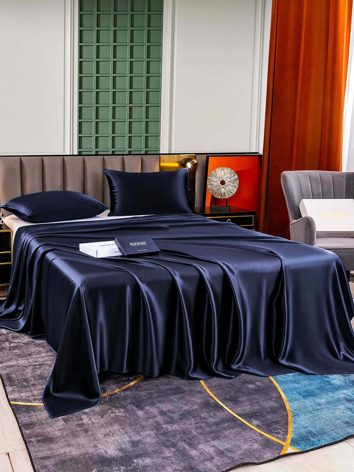 [Donkerblauw] SilkSilky-NL 25Momme Bedding Set 003