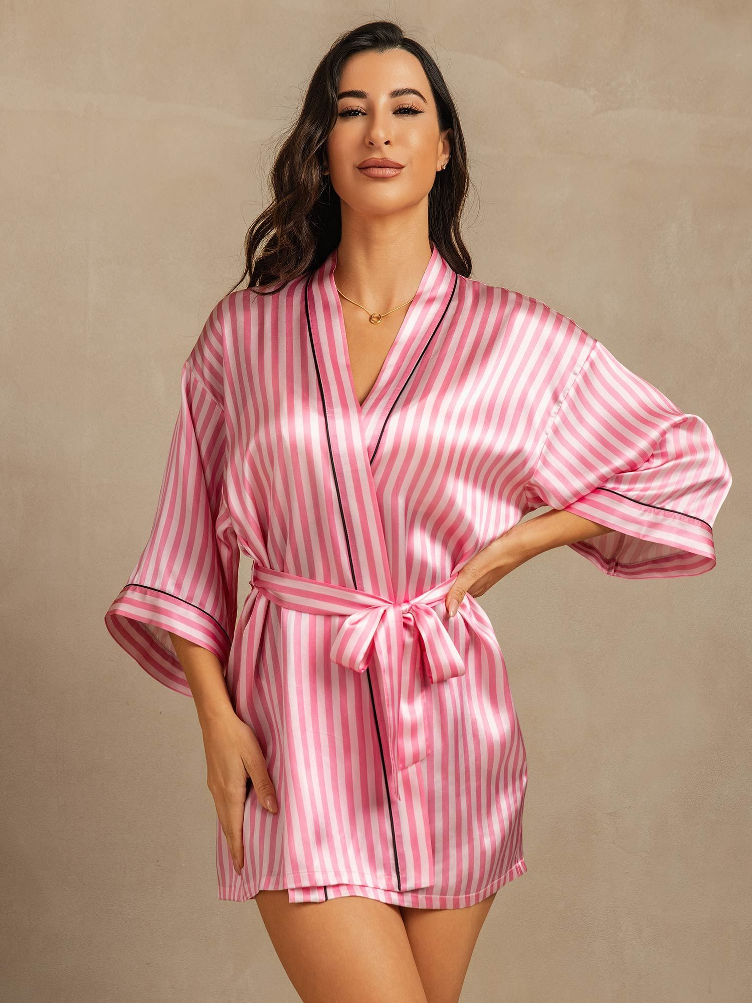 [Roze] SilkSilky-NL Zijde Womens Robe 003