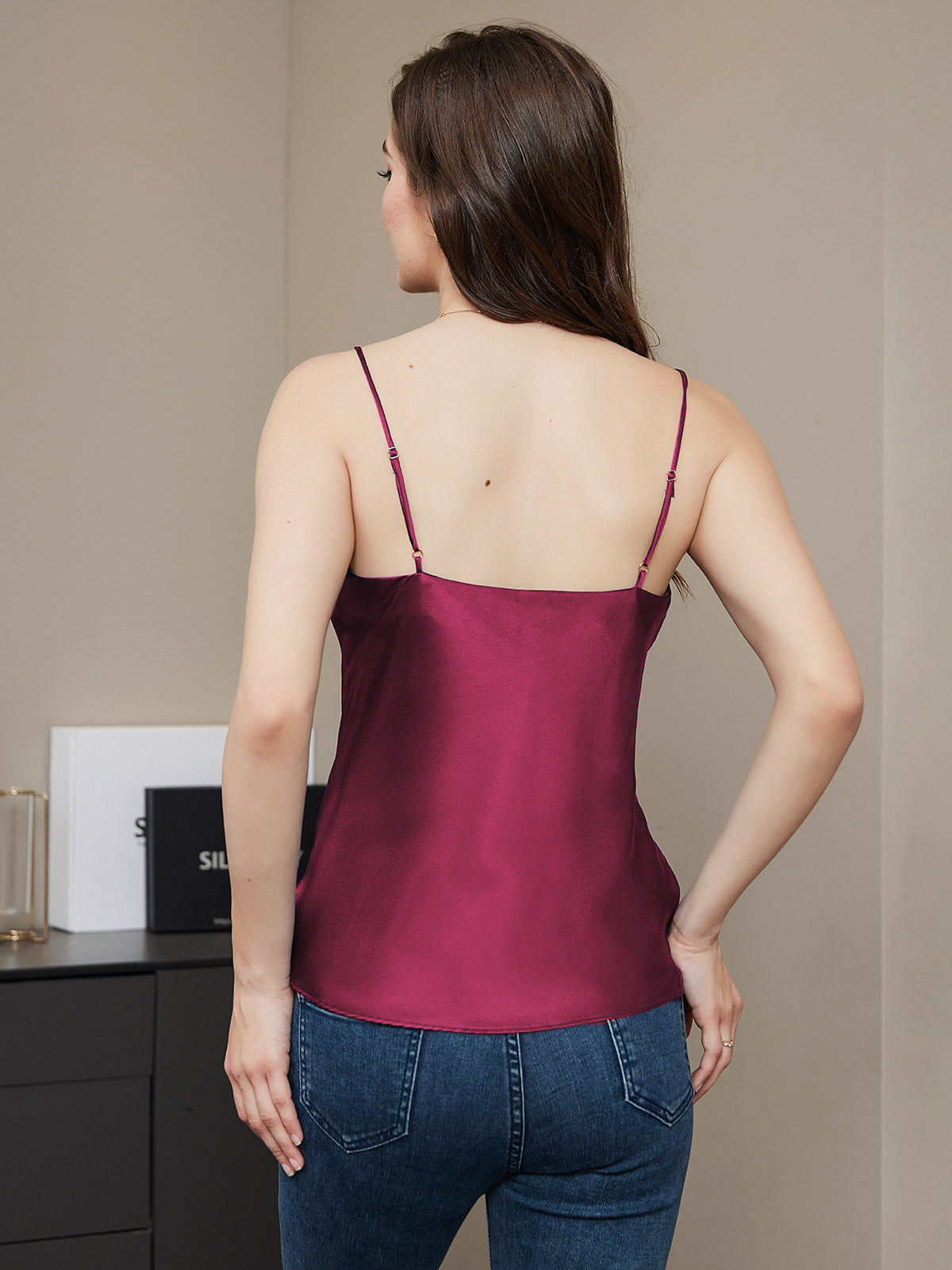 [Fuchsiaroze] SilkSilky-NL V-Hals Cami-Top 002