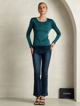 [Posy Groen] SilkSilky-NL Lange Mouw Ronde Hals Dames T-Shirt 005