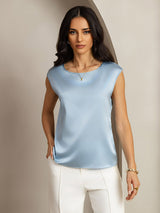 [Grijsachtig Blauw] SilkSilky-NL Cap Sleeve Round Neck Dames T-Shirt 001