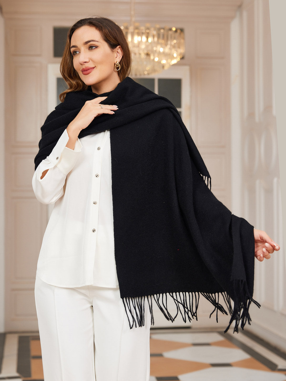 [Zwart] SilkSilky-NL Wol Scarf 004