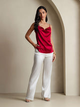 [Wijn] SilkSilky-NL 19Momme Spaghetti Bandjes Waterval Hals Cami-Top 008