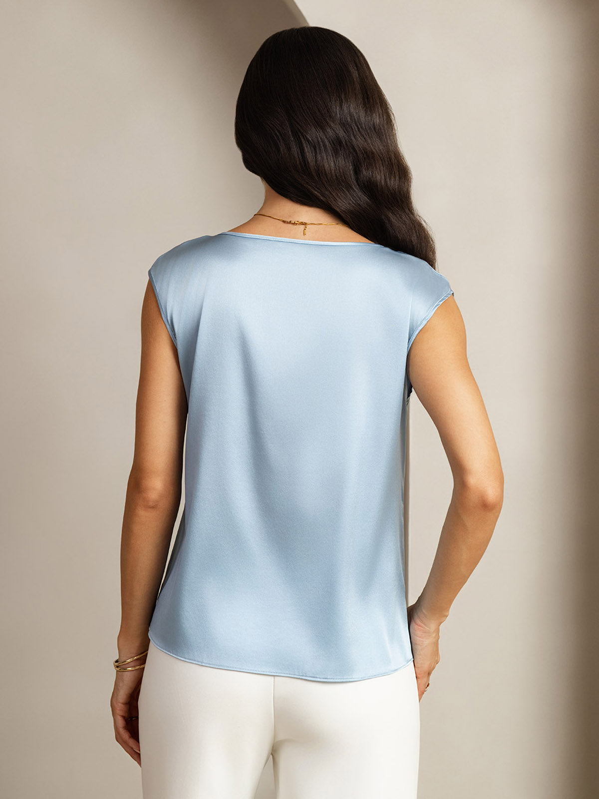 [Grijsachtig Blauw] SilkSilky-NL 19Momme Zijde Ronde Hals Dames T-Shirt 002
