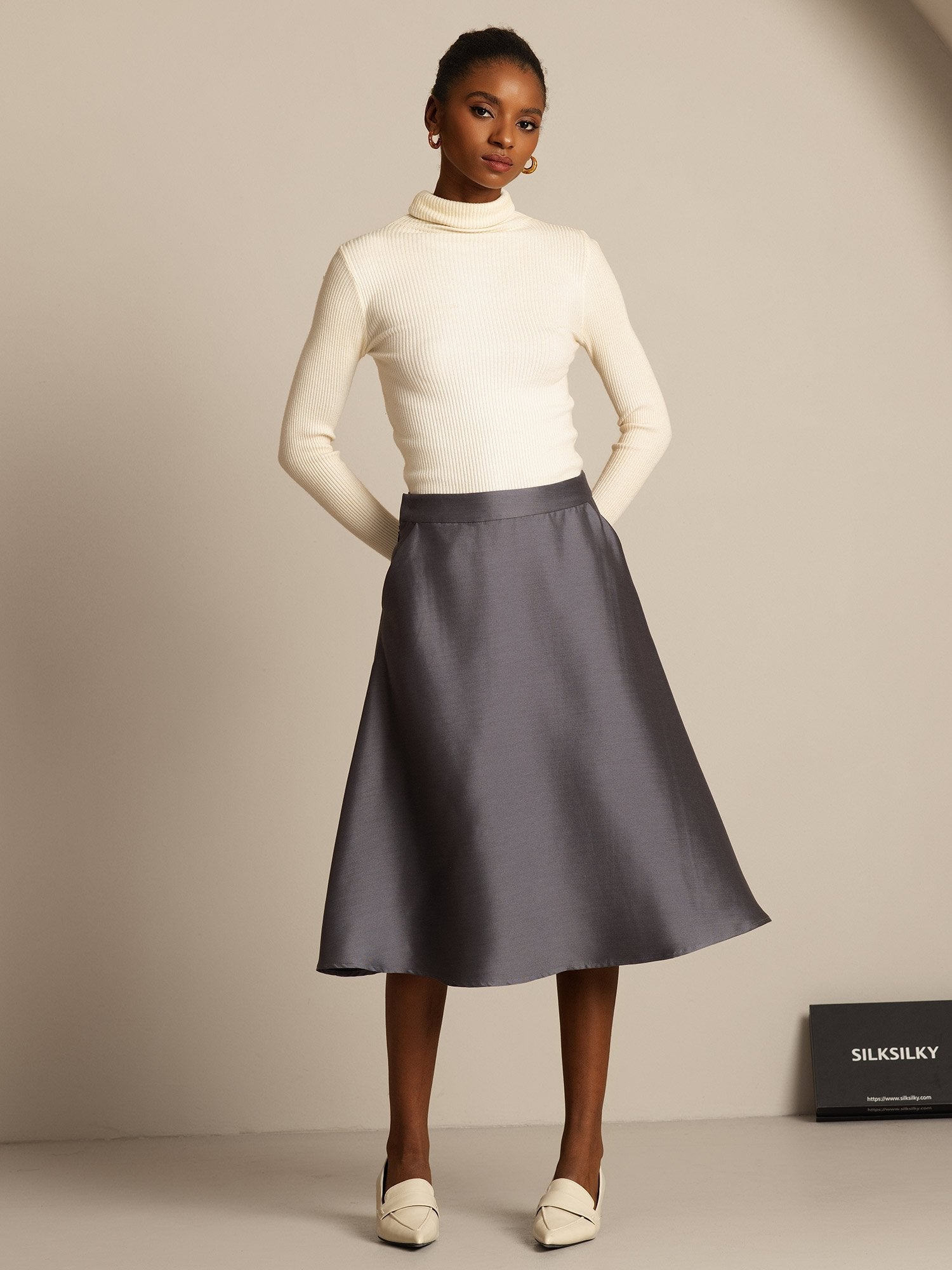 [Grijs] SilkSilky-NL 32Momme Silk-Wool Blend Skirt 008,