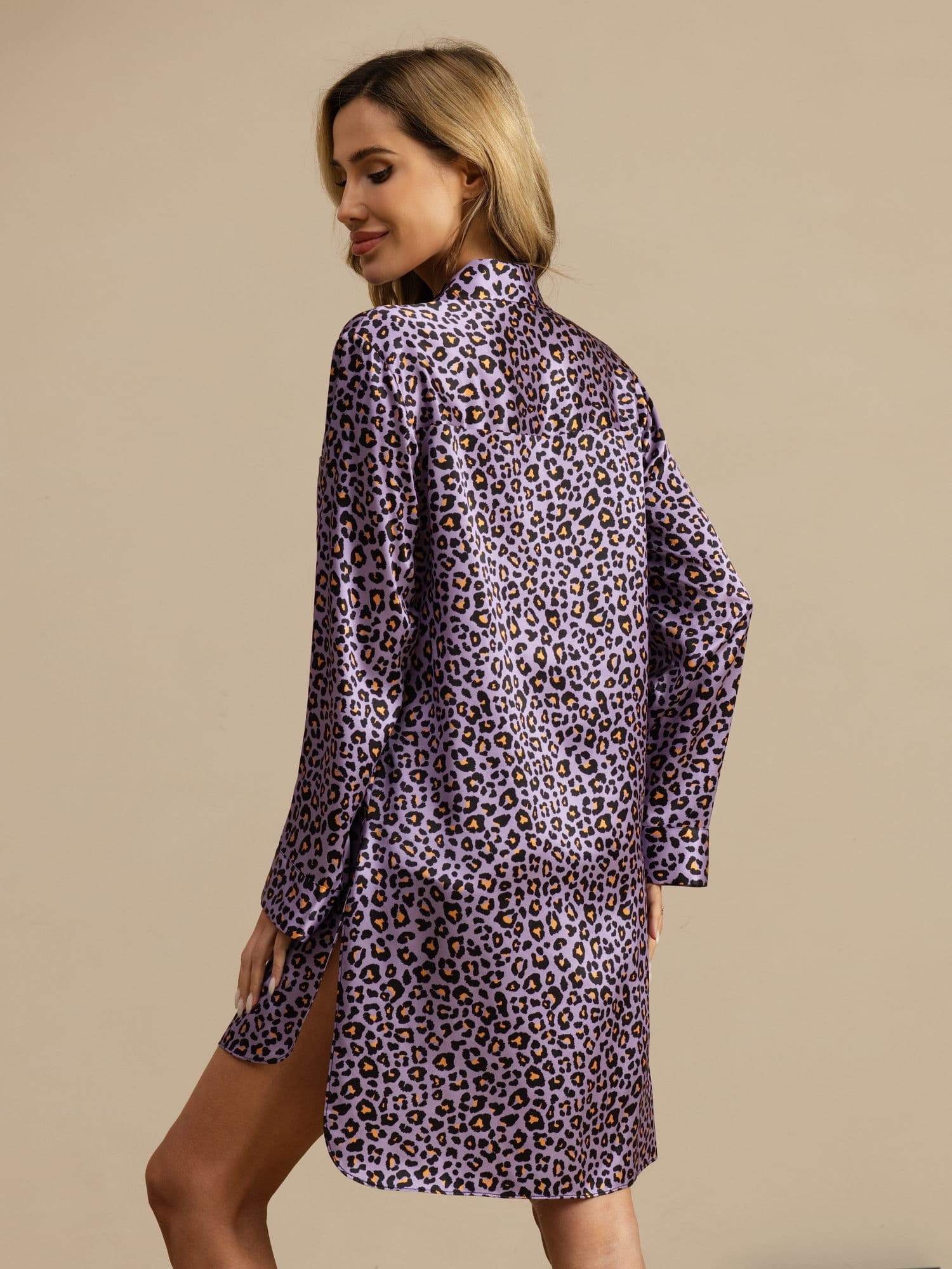 [Paarse Luipaard] SilkSilky-NL 19Momme Lange Mouw Slaap Hemd 002