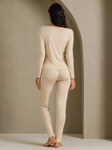 [Beige] SilkSilky-NL Long Sleeve V Neck Dames Lange Onderkleding 002