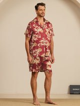[Wijnrode Draak] SilkSilky-NL Short Sleeve Notch Collar Heren Pyjama Set 006