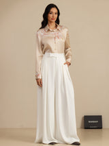 [Champagne] SilkSilky-NL Long Sleeve Lapel Collar Dames Blouse 006