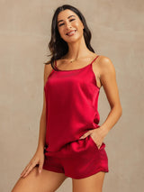 [Wijn] SilkSilky-NL 19Momme Zijde Mouwloos Ronde Hals Cami-Set 006