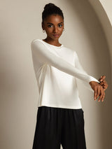[Wit] SilkSilky-NL Lange Mouw Crew Hals Dames T-Shirt 007