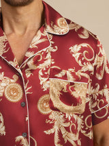[Wijnrode Draak] SilkSilky-NL Short Sleeve Notch Collar Heren Pyjama Set 002