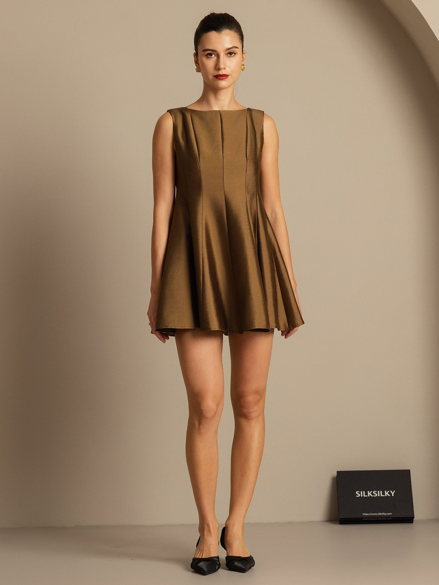 [Brons] SilkSilky-NL 32Momme Silk-Wool Blend Dress 007,