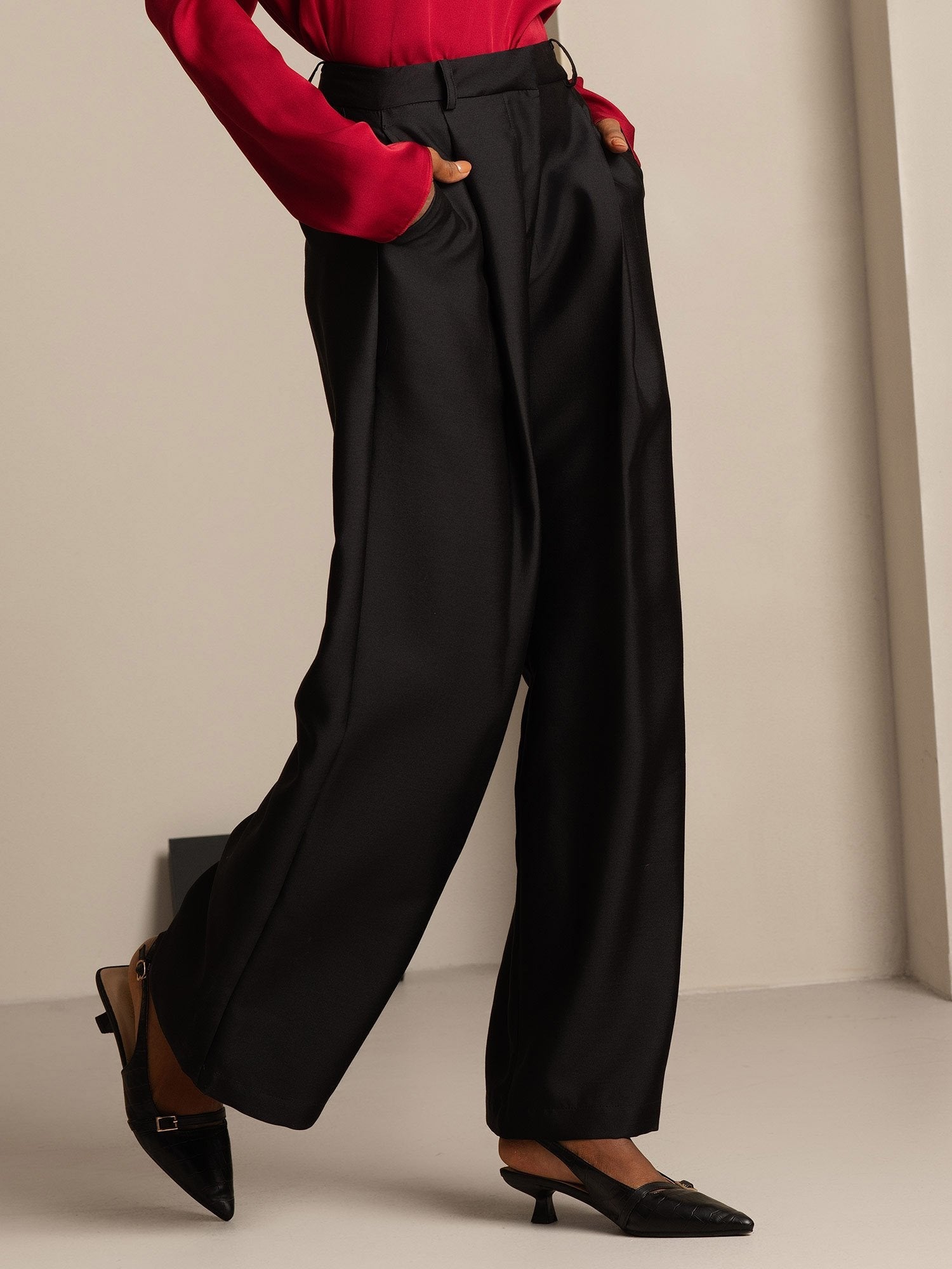 [Zwart] SilkSilky-NL 32Momme Silk-Wool Blend Womens Pants 007,