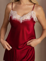 [Wijn] SilkSilky-NL Spaghetti Strap V Neck Cami-Set 006