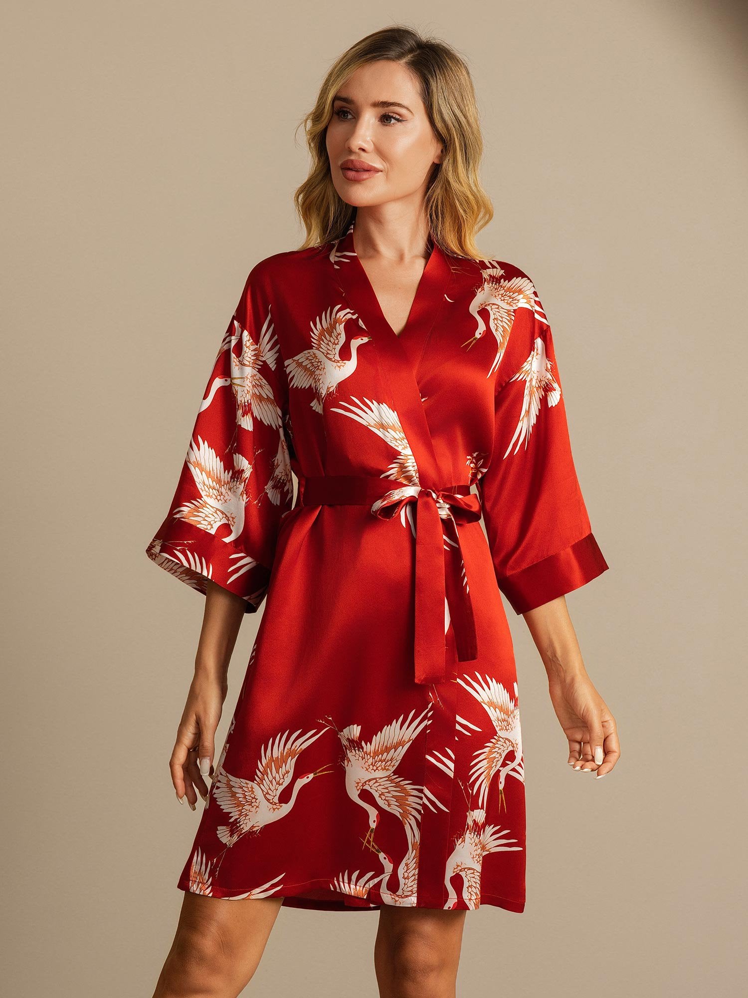 [Donkerrood] SilkSilky-NL 19Momme Zijde Womens Robe 007