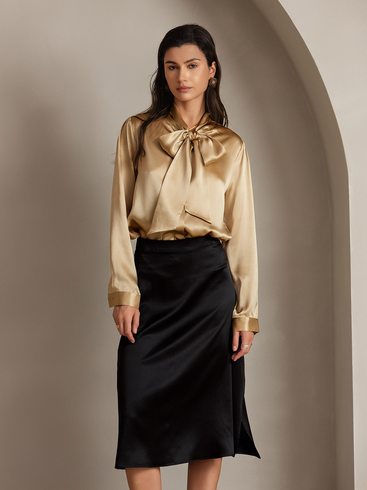 [Zwart] SilkSilky-NL 19Momme Zijde Skirt 001