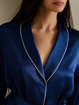 [Donkerblauw] SilkSilky-NL Long Sleeve Shawl Collar Dames Pyjama Set 003