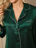 SilkSilky NL Pure Silk Lange Mouw Revers Dames Pyjama Set Groen 007