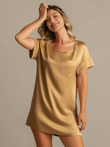 [Tan] SilkSilky-NL 19Momme Korte Mouw Ronde Hals Nachthemd 007