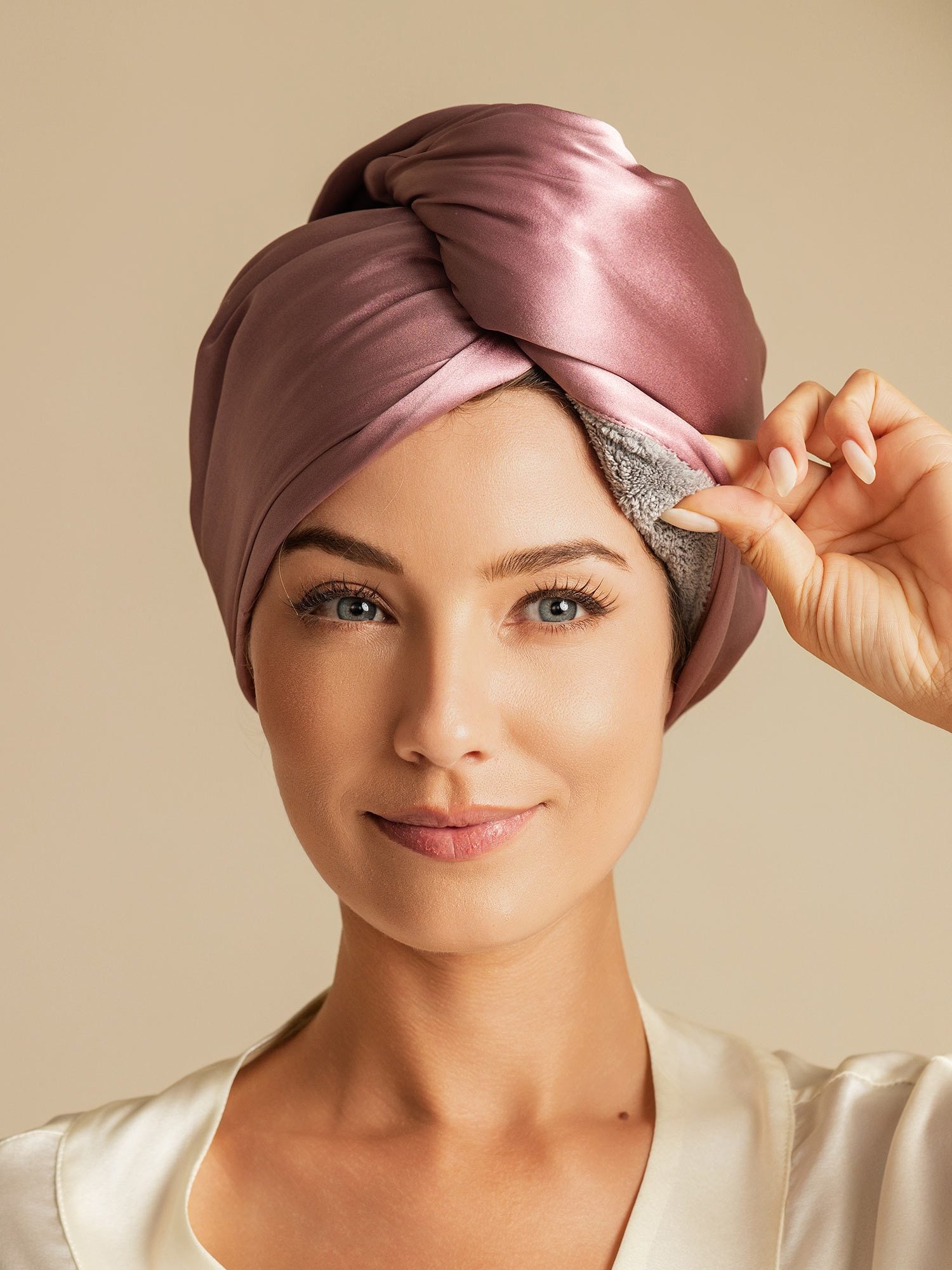 [Bleek Mauve] SilkSilky-NL Zijde Hair Towel Wrap 001,