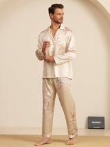 [Champagne] SilkSilky-NL Long Sleeve Lapel Collar Heren Pyjama Set 005