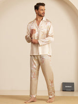 [Champagne] SilkSilky-NL Long Sleeve Notch Collar Heren Pyjama Set 005